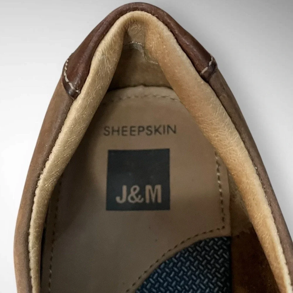 JOHNSTON & MURPHY Tan Oiled Full Grain Sheepskin McGuffey Plain‎ Derby Shoes Toe
